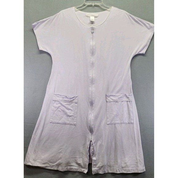 Eileen West Soft Cotton Knit Nightshirt/Gown Women Size Medium Lavender Full Zip - Picture 1 of 9